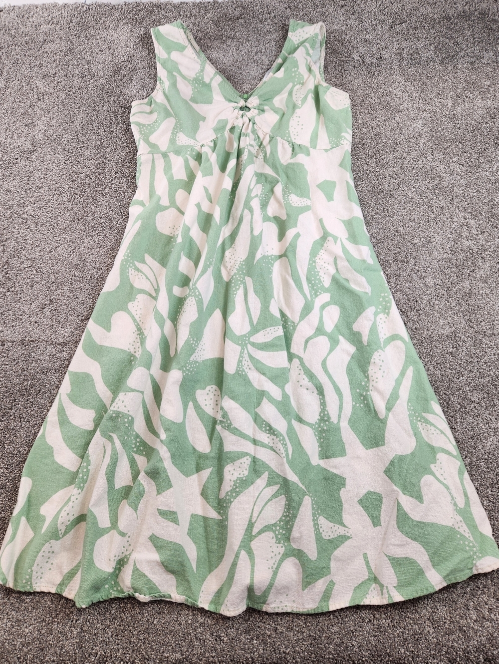 London Times Floral Midi Dress Size 14 Women's Linen Blend Sleeveless Green